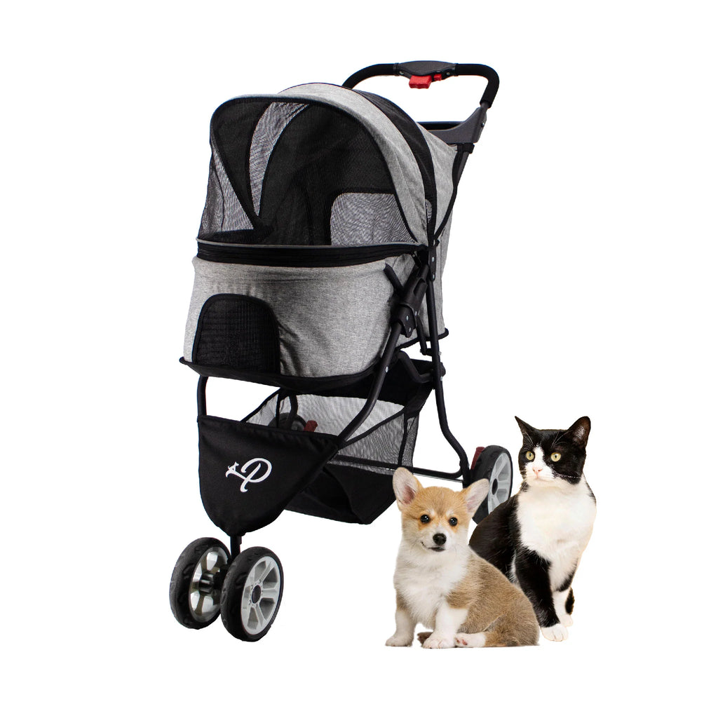 Glacier Pet Stroller - Gray, Lightweight, Durable, Compact, Easy One-Hand Fold for Pets up to 45 lbs