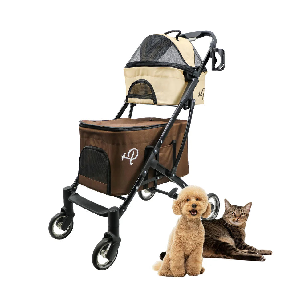 Deluxe Double Decker Lightweight Pet Stroller with Dual Bassinets, Washable Pee Pads, One-Hand Fold for Dogs/Cats/Pets